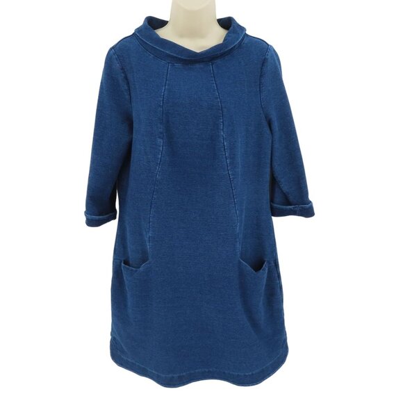 Boden Womens 10 Regular Solid Blue Denim Jean Boat Neck Shift Dress Cotton Blend - Picture 1 of 9